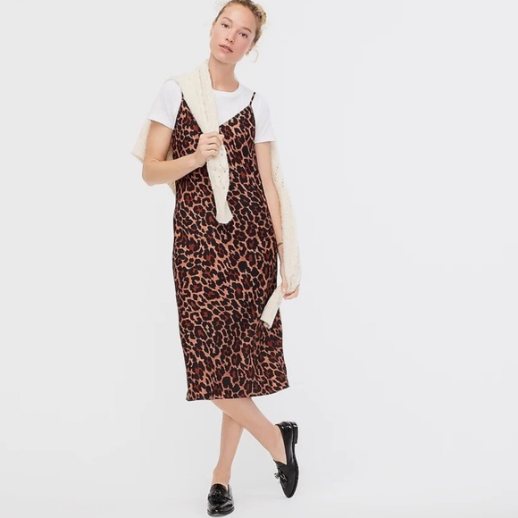 J. Crew Darla Bias Cut Slip Dress in Leopard Brown Size 6 NEW NWT MSRP $128 - Picture 2 of 9